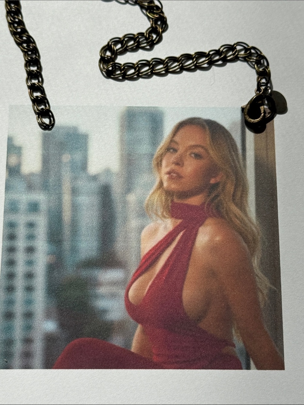 Sydney Sweeney in Red Halter Cutout Dress Ornament